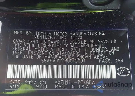 2024 Lexus Es 300H Ultra Luxury z USA, uszkodzony, nr VIN 58AFA1C11RU042091